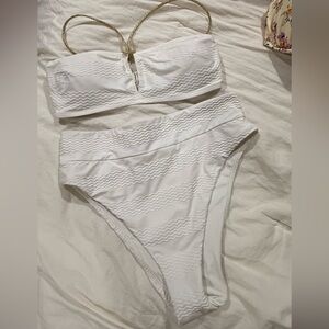 Aerie White Textured Bandeau Bikini